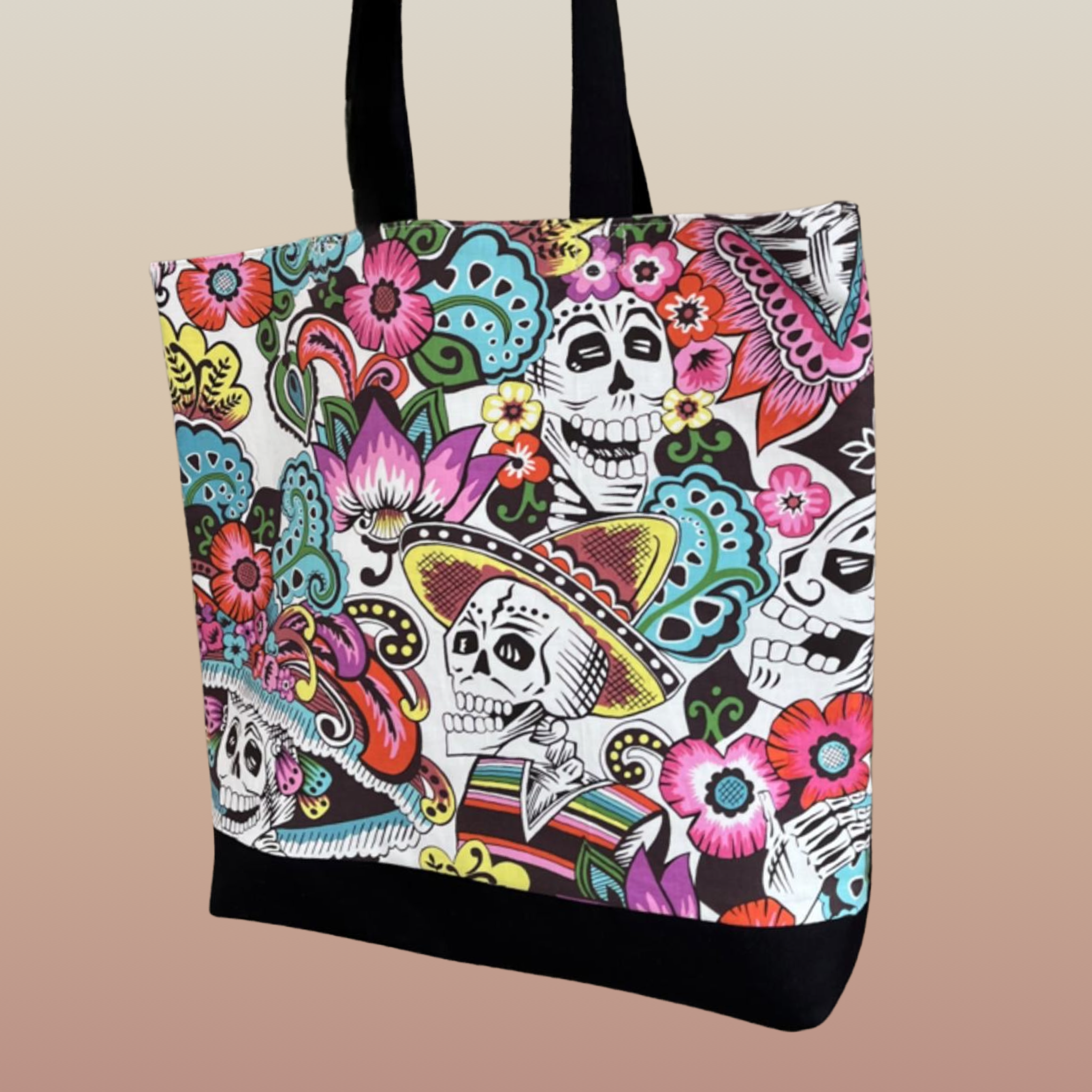 Three Pockets Frida and Mariachi Skeleton Tote Bag in Vinyl Material